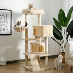 DOMETOUR Multi-Functional 56.2"H Cat Tree Cat Climbing Frame, Cat Tower With Scratching Post/2 Condos/Top Perch/Hammock/Ladder/Dangling Ball -BlueBuffalo Sales Store GUEST 12a396c3 ea8b 4ef3 ba86 e8348033b8f2