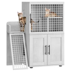 Cat Litter Box Enclosure Furniture, Hidden Double Litter Box Cabinet With Ladder, Entertaining Platform & Washroom Indoor -BlueBuffalo Sales Store GUEST 1318094b 1159 4299 8113 181ae831e43b 2