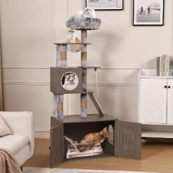 Acekool 67" Cat Tree & Litter Box Enclosure - 2-in-1 With Scratching Posts -BlueBuffalo Sales Store GUEST 131beab1 b51c 458f 988f 519cc59a9a3a