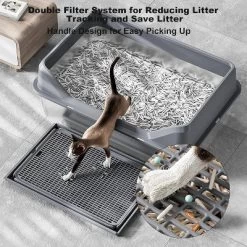 Stainless Steel High Sided Cat Litter Box With Lid For Big Cats, Double Layer Litter Mat And Scoop Included, 8'' Deep Dark Grey -BlueBuffalo Sales Store GUEST 13bfcb1b 5a76 4ccb a093 c719820a6a01