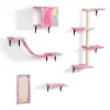 Sevobal Pet Tower Wall Mounted Cat Tree, 5 Pcs Cat Tower For Kittens, Modern Cat Furniture, Pink, 19.75"*7.85"*38.25"