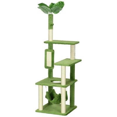 DOMETOUR Multilevel Cat Tree Cat Tower, Cat Climbing Frame With Scratching Post Hammock Cat Condo, Green 7 DOMETOUR Multilevel Cat Tree Cat Tower, Cat Climbing Frame With Scratching Post Hammock Cat Condo, Green - Image 7