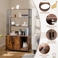 Tangkula 61" Cat Litter Box Enclosure W/ Storage 3-tier Shelves Side Entrance Indoor -BlueBuffalo Sales Store GUEST 15720278 678e 4505 b0b2 9041df35141f