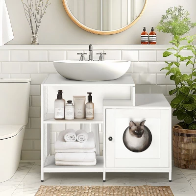 Cat Litter Box Enclosure For Bathroom, Hidden Litter Pet Washroom With Divider, Indoor Cat House For Large Cats-Cuddlewood 7 Cat Litter Box Enclosure For Bathroom, Hidden Litter Pet Washroom With Divider, Indoor Cat House For Large Cats-Cuddlewood - Image 7