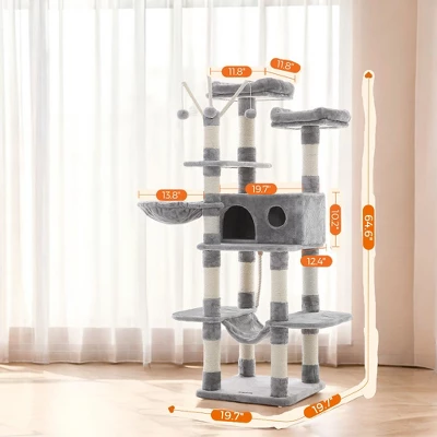 64.6 Inches Large Cat Tree Tower, Tall Cat Activity Center With Hammock, Basket, And Removable Fur Ball Sticks, Cat Condo Cat Houses For Indoor Cats 3 64.6 Inches Large Cat Tree Tower, Tall Cat Activity Center With Hammock, Basket, And Removable Fur Ball Sticks, Cat Condo Cat Houses For Indoor Cats - Image 3