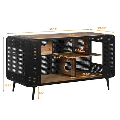 55 Inch Cat Litter Box Furniture, Metal Cat House With 2 Sliding Glass Doors, Media Console Table, Pet Kennel For Living Room Hallway Black 2 55 Inch Cat Litter Box Furniture, Metal Cat House With 2 Sliding Glass Doors, Media Console Table, Pet Kennel For Living Room Hallway Black - Image 2