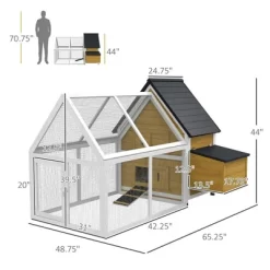 Resenkos Rabbit Hutch, Duck Cage Hutch,Chicken Coop,65" Chicken Coop Wooden Chicken House Rabbit Hutch With Nesting Box, Ramp, Run, Yellow Natural