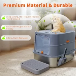 Artloge Extra Large Enclosed Stainless Steel Cat Litter Box High Side Anti-Leakage Pet Cat Toilet Front Entry Top Exit Box With Pedal Mat, Tray& Scoop -BlueBuffalo Sales Store GUEST 1956378f 2315 4c7e b9b3 9a7e3e39c9b4