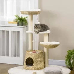 FURNIinspire Cat Tree Kitty Activity Center, Cat Climbing Toy With Cattail Fluff, Bed, Condo, Sisal Scratching Post, Natural, 19.8"*19.8"*46.8" -BlueBuffalo Sales Store GUEST 19993a37 8600 4888 84ab 9d517f38ad87