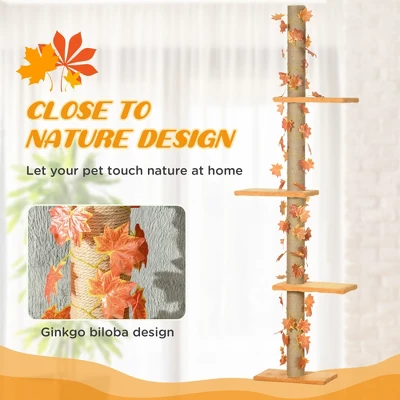 Lyngins Adjustable Tall Cat Tree,3-Level Cat Climbing Tower With Sisal Scratching Post, Platforms, Leaves For Indoor Cats,Orange 4 Lyngins Adjustable Tall Cat Tree,3-Level Cat Climbing Tower With Sisal Scratching Post, Platforms, Leaves For Indoor Cats,Orange - Image 4