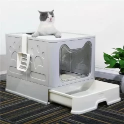 Extra Large Enclosed Cat Litter Tray Box: Foldable Top Entry Cats Toilet With Lid Hooded Kitten Litter Tray & Scoop For Cats Indoor Kittens