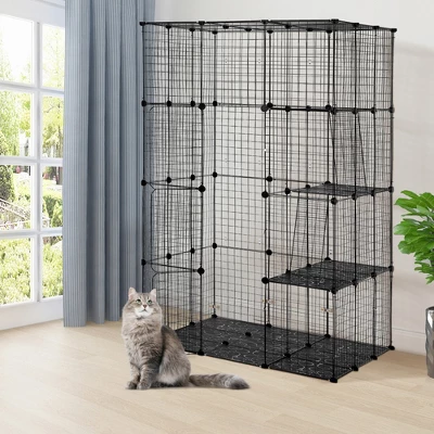 DOMETOUR 3-Tier Wire Cat Cage, Large Kennels Playpen With 3 Platforms, 3 Ramp Ladders And 4 Doors, 42" X 42" X 72", Black 14 DOMETOUR 3-Tier Wire Cat Cage, Large Kennels Playpen With 3 Platforms, 3 Ramp Ladders And 4 Doors, 42" X 42" X 72", Black - Image 14