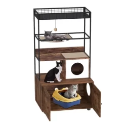 Cat Tree With Litter Box Enclosure, 60 Inch Wooden Cat House Furniture With Storage Shelf, Sisal Hammock, Condo And Play Ball -BlueBuffalo Sales Store GUEST 1a5d8b24 77e7 42f0 a1af 5cce9b7f4a41 1