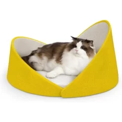 Hachikiko 2-in-1 Cat Bed - Convertible Semi-Enclosed Design/Windproof/Removable Washable For Cats & Small Dogs (Yellow, 40x32x13cm) -BlueBuffalo Sales Store GUEST 1b1221e8 a6c0 48af 9263 3ec36ab085f0