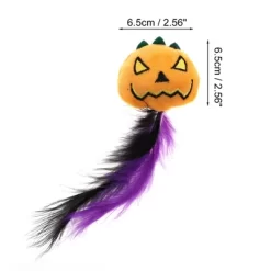 Unique Bargains Smiles Pumpkin Cat Teaser Toys With Feather Orange Purple 1 Pc
