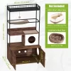 Cat Tree With Litter Box Enclosure, 60'' Wooden Cat House With Storage Shelf, Sisal Hammock, Condo And Play Ball