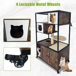 Litter Box Enclosure With Cat Tree, 57.5" Tall 2 In 1 Cat Tower With Sisal Scratching Posts, Wood Cat House Furniture With Hammock & Jumping Platform -BlueBuffalo Sales Store GUEST 1bef6f3b 98bc 4ed7 8ed7 6d836fd41304