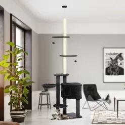 MaseiKar Adjustable Height Floor-To-Ceiling Vertical Cat Tree With Carpet Platforms, Condo & Rope Scratching Areas, Dark Grey