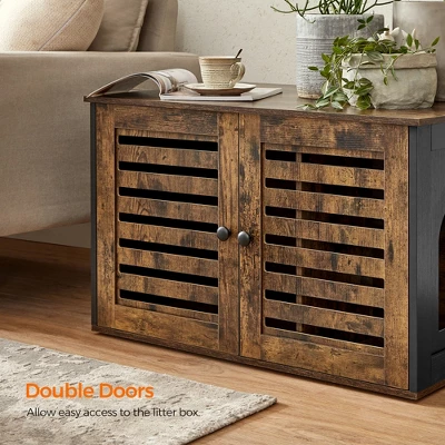 Cat Litter Box Enclosure With Shutter Doors, 31.5 Inch Hidden Litter Box Furniture As End Table, Rustic Brown And Black 8 Cat Litter Box Enclosure With Shutter Doors, 31.5 Inch Hidden Litter Box Furniture As End Table, Rustic Brown And Black - Image 8