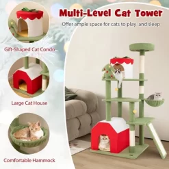 Tangkula 61" Tall Christmas Cat Tree W/ Sisal Scratching Posts Plush Perch & 2 Condos -BlueBuffalo Sales Store GUEST 1dd00434 0b47 45c6 a74f 20c1ac300027