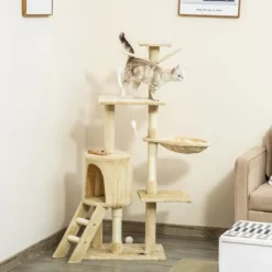 Chery Life 53" Plush Sturdy Interactive Cat Condo Tower Scratching Post Activity Tree House - Beige -BlueBuffalo Sales Store GUEST 1df569a7 c88c 46b0 b615 6d8b04d141e2 2