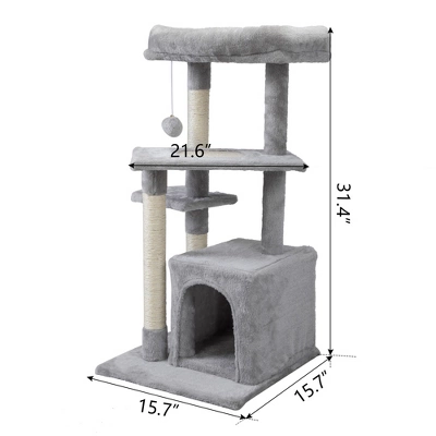 Lyngins Modern Double Level Cat Tree,Cat Tower Cat Condo Posts Kitty Pet Play House For Indoor,Gray 2 Lyngins Modern Double Level Cat Tree,Cat Tower Cat Condo Posts Kitty Pet Play House For Indoor,Gray - Image 2