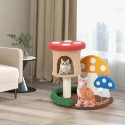 Costway 23.5 Inch Tall Mushroom Cat Activity Center With Scratching Board & Spring Ball