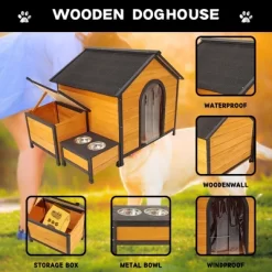 GDFStudio Bertha Modern 55" Metal And Solid Wood Dog House With Bowl And Door Curtain -BlueBuffalo Sales Store GUEST 1f165f14 2347 429f af7a 05854d296090