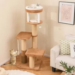 Costway 65" Tall Cat Tree For Indoor With Self-groomer Padded Perch Removable Cat Bed