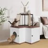 Cat Litter Box Enclosure With Storage,Hidden Wooden Pet Furniture Cabinet With Scratching Post,Toy Balls & Privacy House Corner Space-Saving Design