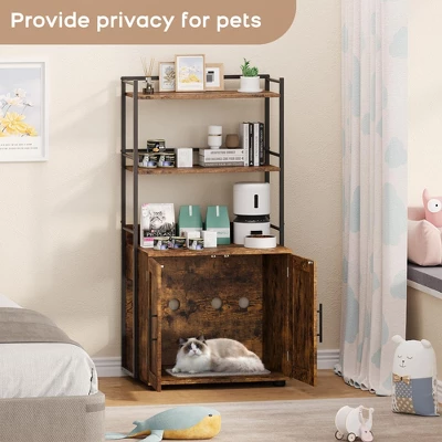 2-in-1 Cat Litter Box Enclosure With 3 Shelves And Door 2 2-in-1 Cat Litter Box Enclosure With 3 Shelves And Door - Image 2