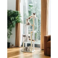 65-Inch Cat Tree For Indoor Cats - Modern Multi-Level Cat Tower With 5 Scratching Posts, Perch, And Washable Cushions - Cat Furniture By WoodyWonders -BlueBuffalo Sales Store GUEST 1fb85c25 5e32 4e5f 95b7 19490487d238