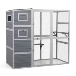 DOMETOUR Large Wooden Cat Enclosure With Waterproof Roof And Platforms Gray -BlueBuffalo Sales Store GUEST 20d39915 700e 49dd 8eb3 fe5c68fc271f
