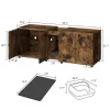 Homhougo Cat Litter Box Enclosure 55.1" Double Litter Box Furniture Large Cat Box Enclosure Kitty Litter Box Brown