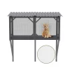 Akoasm 44.5 In. W Large Indoor Wooden Cat Cage With Bug Proof For Sunbathing, Napping & Overlooking-Antique Gray