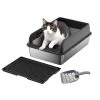 Stainless Steel Cat Litter Box With Lid,Metal Cat Litter Box, High Wall Sided Enclosure Kitty Litter Box With Scoop And Mats