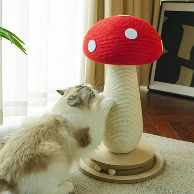 Vertical Cat Tree Mushroom-Shaped Cat Tree Cat Scratching Post With Interactive Ball Track Spring Ball Cat Toy Durable Sisal Cat Scratching Board 4 Vertical Cat Tree Mushroom-Shaped Cat Tree Cat Scratching Post With Interactive Ball Track Spring Ball Cat Toy Durable Sisal Cat Scratching Board - Image 4