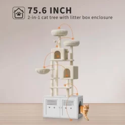 Modern 75.6" Tall 2-in-1 Cat Tree W/ Hidden Litter Box Enclosure, Scratching Posts, Condos & Perches, White -BlueBuffalo Sales Store GUEST 21aa0ae0 f2d4 44c2 b04c 81ae2768868d 1