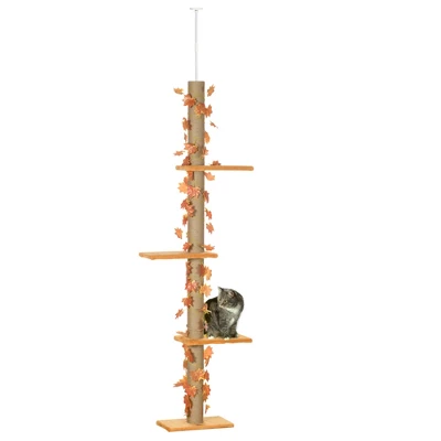 Lyngins Adjustable Tall Cat Tree,3-Level Cat Climbing Tower With Sisal Scratching Post, Platforms, Leaves For Indoor Cats,Orange 5 Lyngins Adjustable Tall Cat Tree,3-Level Cat Climbing Tower With Sisal Scratching Post, Platforms, Leaves For Indoor Cats,Orange - Image 5