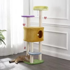 Aisling 4-Tier Modern Sisal Heart Cat Tree With Scratching Posts, Napping Perch, And Dangling Toys