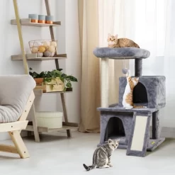 Sandinrayli 34” H Luxury 3-Tier Kitten Cat Tree With 2 Condos, Top Perch, Scratching Posts For Playing, Napping, Jumping, Light Gray -BlueBuffalo Sales Store GUEST 226f05d3 9b61 465b 8699 d451be24f546