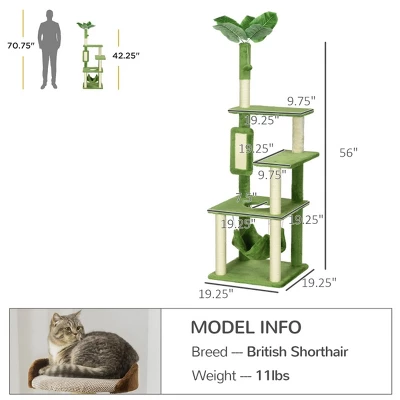 DOMETOUR Multilevel Cat Tree Cat Tower, Cat Climbing Frame With Scratching Post Hammock Cat Condo, Green 3 DOMETOUR Multilevel Cat Tree Cat Tower, Cat Climbing Frame With Scratching Post Hammock Cat Condo, Green - Image 3