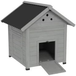Resenkos Rabbit Hutch, Duck Cage Hutch,Chicken Coop, Duck Coop, Wooden Duck House With Openable Roof & Double Doors, Light Gray