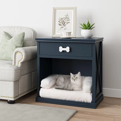 Gulches Vintage Small Storage Cabinet With Led Light And Pet Bed, Hidden Cat Litter Box With Drawer And Semi-Open Space 8 Gulches Vintage Small Storage Cabinet With Led Light And Pet Bed, Hidden Cat Litter Box With Drawer And Semi-Open Space - Image 8