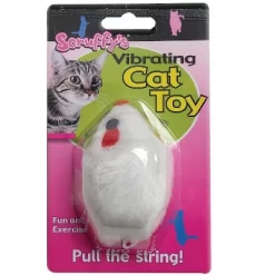 Scruffys White Plush/Synthetic Rubber Vibrating Mouse Pet Toy Small 1 Pk