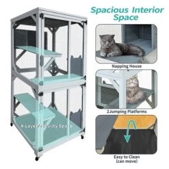 LOVMOR Wooden Catio Outdoo Cat Enclosure On Wheels, Kitty Condo Cage Shelter Playpen W/ Sliding Doors, Platforms & Weatherproof Asphalt Roof -BlueBuffalo Sales Store GUEST 24ed7668 6f1d 480e 9585 e684e15a6a01