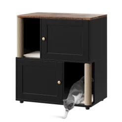Litter Box Furniture Cabinet For 2 Cats - Hidden Wood Enclosure With Scratch Post & Mats, All-in-One Cat Washroom & Modern Farmhouse Side Table -BlueBuffalo Sales Store GUEST 2525a6e6 4a98 4b83 be5f 70cfa05accd5