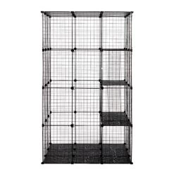 DOMETOUR 3-Tier Wire Cat Cage, Large Kennels Playpen With 3 Platforms, 3 Ramp Ladders And 4 Doors, 42" X 42" X 72", Black