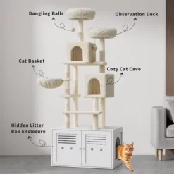 Modern 75.6" Tall 2-in-1 Cat Tree W/ Hidden Litter Box Enclosure, Scratching Posts, Condos & Perches, White -BlueBuffalo Sales Store GUEST 2639e0e2 159b 4f0e 9b2e a845a2afc934 2