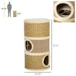 28 Inch Cat Condo, 3 Story Cat Hideaway With Sisal Scratching Pad, Barrel Shaped Small Cat Tree For Indoor Cats, Khaki And Brown -BlueBuffalo Sales Store GUEST 26a9f1e3 eceb 4a94 93b6 bc60ca91296a 1